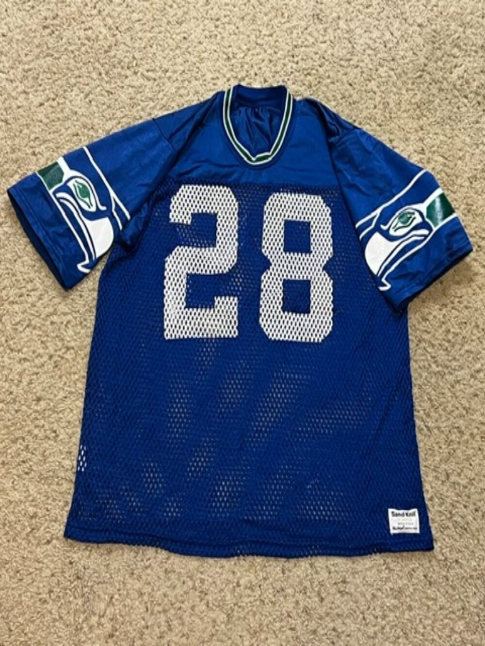 Curt Warner #28 Seattle Seahawks Vintage Sand Knit MacGregor Blue Jersey Size XL